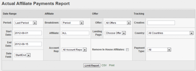 Actual Affiliate Payments Admin