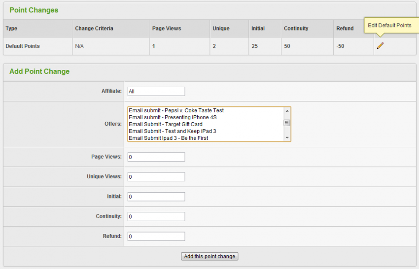 Rewards Admin Configure Points